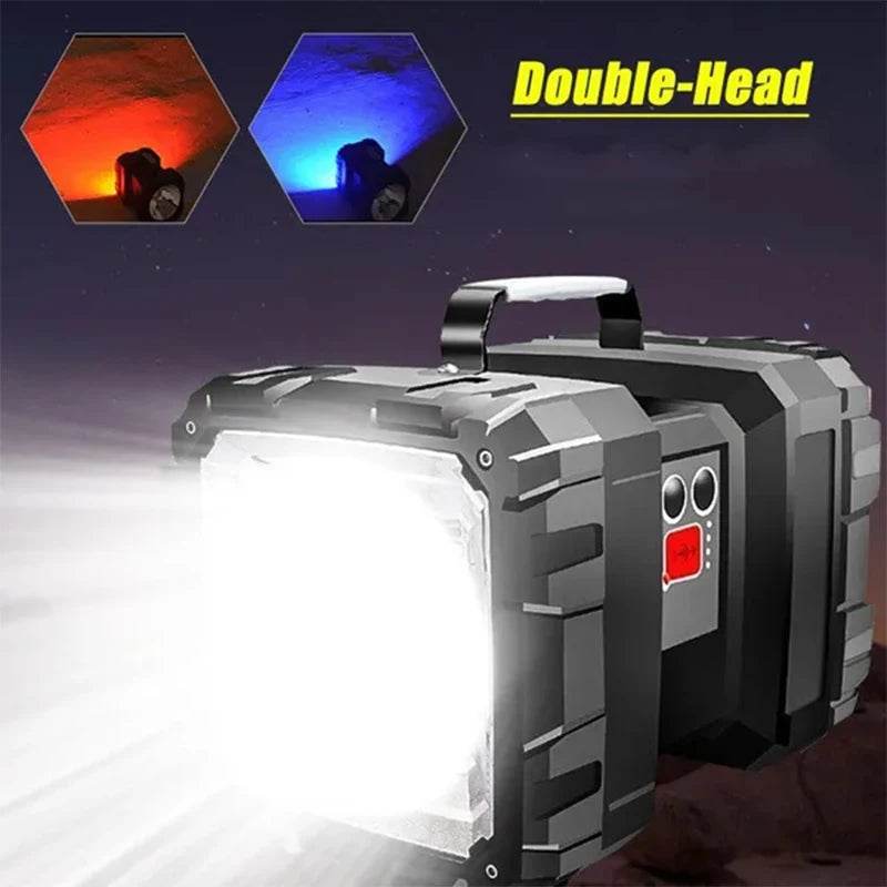 Super Bright XHP100 LED Usb Rechargeable Double Head Searchlight Handheld Flashlight Work Spotlight Floodling Light - MarvelouStoree