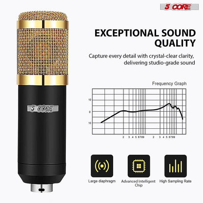 5Core Recording Microphone Podcast Bundle Professional Condenser Cardioid Mic Kit w Boom Arm - MarvelouStoree