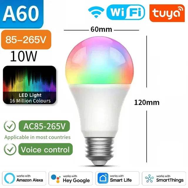 TNCE Tuya E27 Bulb WIFI/Zigbee/Bluetooth, Dimmable Light LED lamp 2700-6500k RGB, Smart Life APP, Voice with Alexa Google Home - MarvelouStoree