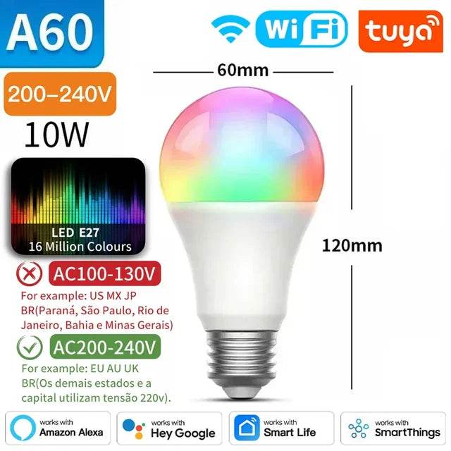 TNCE Tuya E27 Bulb WIFI/Zigbee/Bluetooth, Dimmable Light LED lamp 2700-6500k RGB, Smart Life APP, Voice with Alexa Google Home - MarvelouStoree