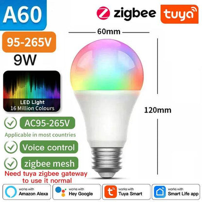 TNCE Tuya E27 Bulb WIFI/Zigbee/Bluetooth, Dimmable Light LED lamp 2700-6500k RGB, Smart Life APP, Voice with Alexa Google Home - MarvelouStoree