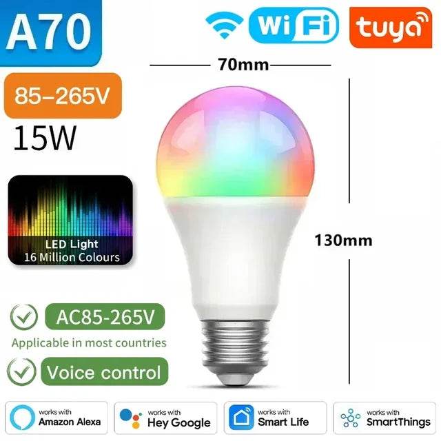 TNCE Tuya E27 Bulb WIFI/Zigbee/Bluetooth, Dimmable Light LED lamp 2700-6500k RGB, Smart Life APP, Voice with Alexa Google Home - MarvelouStoree