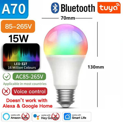 TNCE Tuya E27 Bulb WIFI/Zigbee/Bluetooth, Dimmable Light LED lamp 2700-6500k RGB, Smart Life APP, Voice with Alexa Google Home - MarvelouStoree