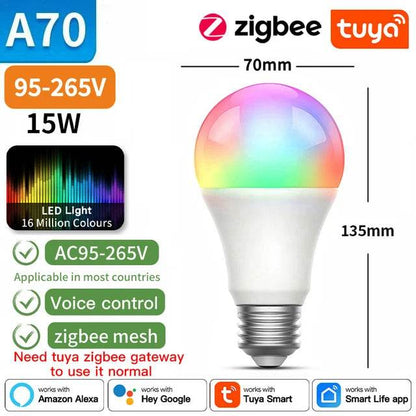 TNCE Tuya E27 Bulb WIFI/Zigbee/Bluetooth, Dimmable Light LED lamp 2700-6500k RGB, Smart Life APP, Voice with Alexa Google Home - MarvelouStoree