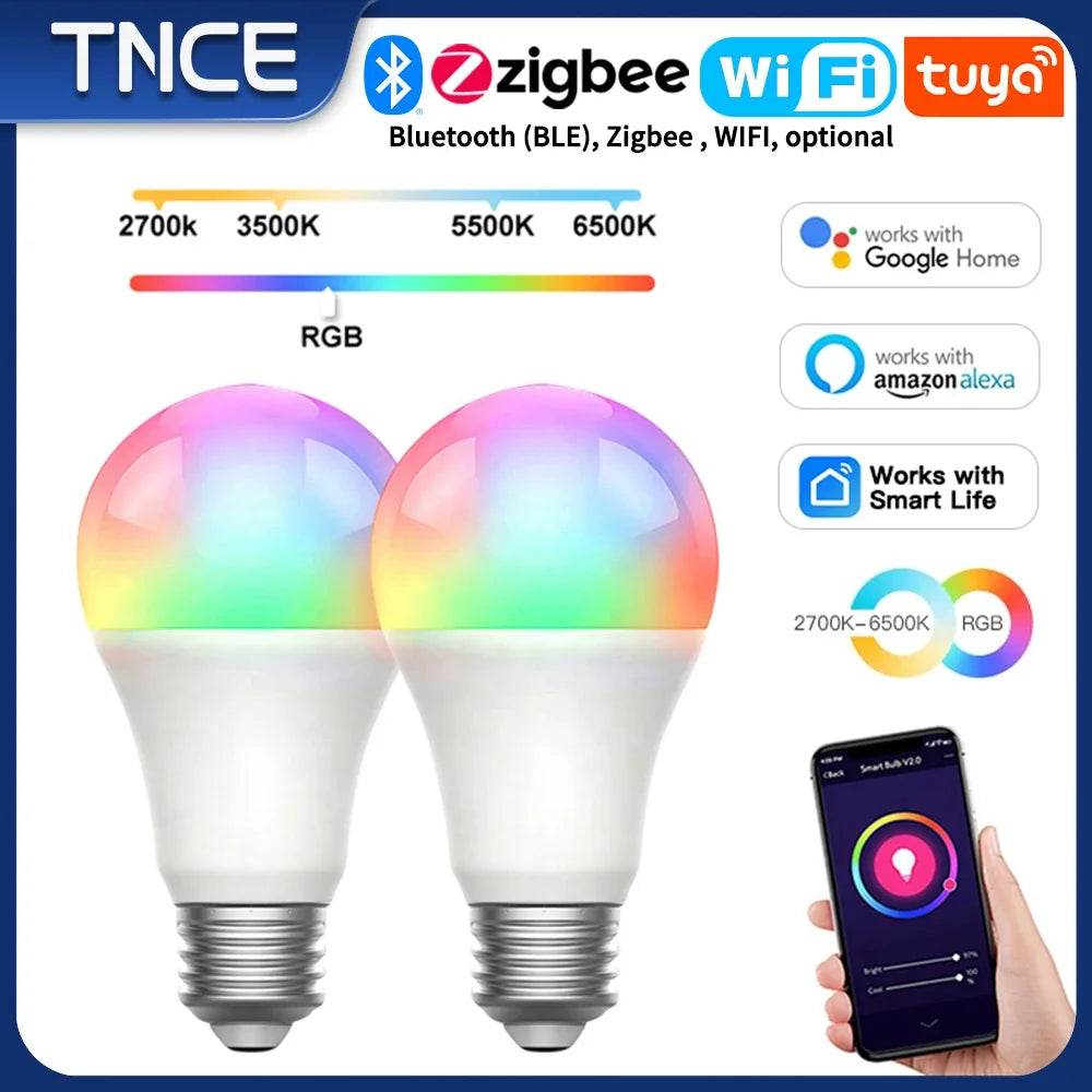 TNCE Tuya E27 Bulb WIFI/Zigbee/Bluetooth, Dimmable Light LED lamp 2700-6500k RGB, Smart Life APP, Voice with Alexa Google Home - MarvelouStoree