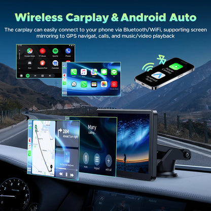 TOGUARD Wireless Apple CarPlay&Android Auto 7" Car Radio Screen Backup Camera Bluetooth 5.0, Siri/GoogleGPS Navigat/Mirror Link