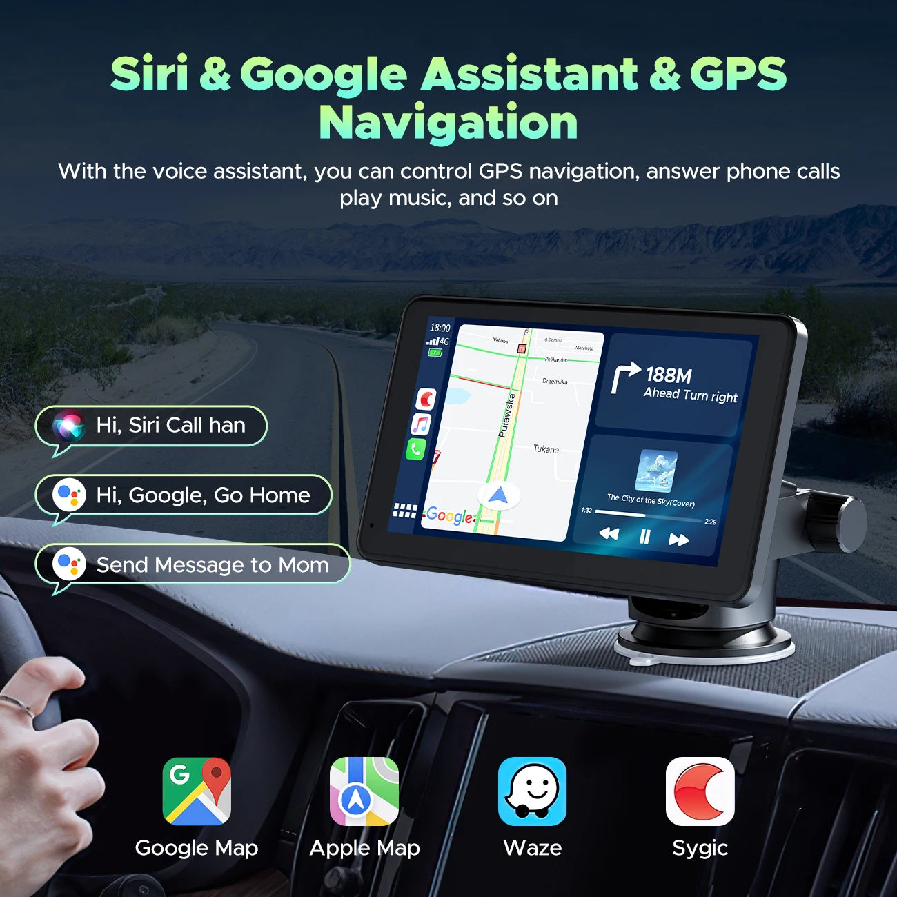 TOGUARD Wireless Apple CarPlay&Android Auto 7" Car Radio Screen Backup Camera Bluetooth 5.0, Siri/GoogleGPS Navigat/Mirror Link