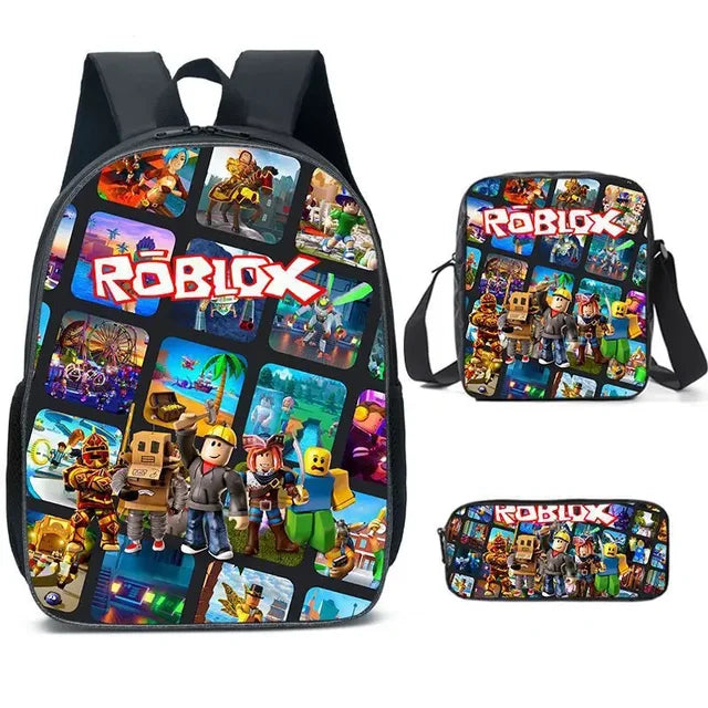 Three-piece Set of 3D New Roblox Student Schoolbag Lunch Bag Pencil Case Roblox Printed Backpack  Gift for Girls Kids Boys