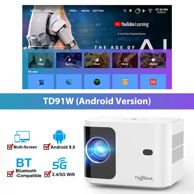 ThundeaL HD Mini Projector TD91 for Full HD 1080P 4K Video 5G WIFI Android Portable Projector TD91W Home Theater Cinema Beamer