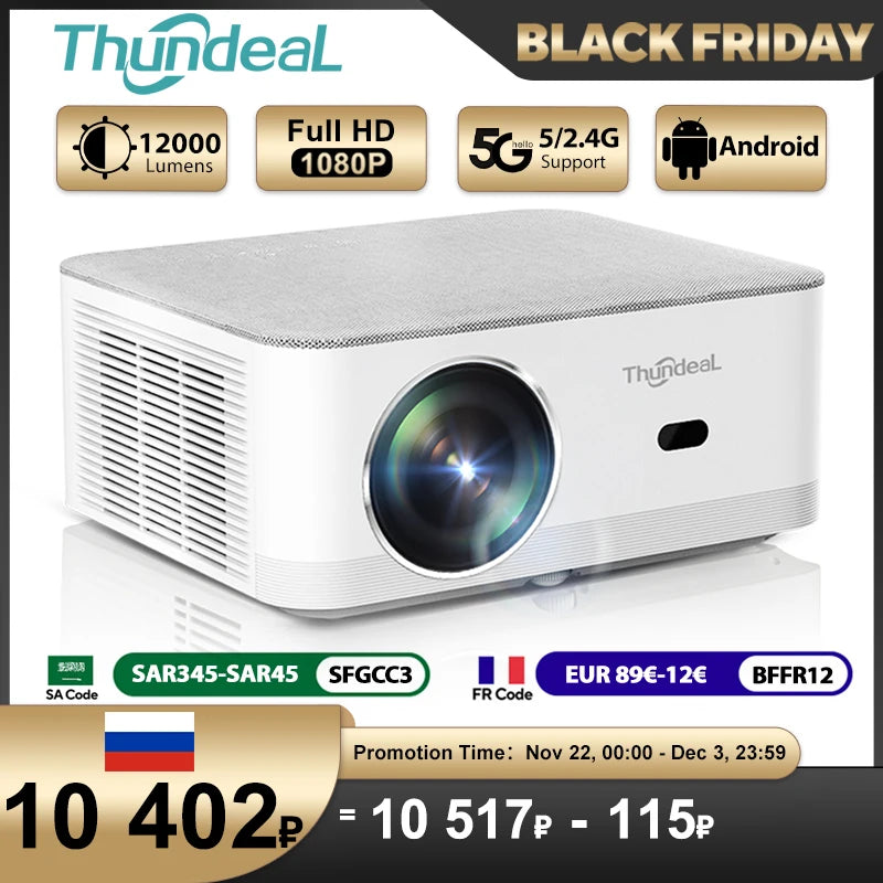 ThundeaL Portable Mini Projector TD92 Pro FHD 1080P Full HD Beam 4K Video WiFi Android Projector TD92Pro 3D Movie Home Theater