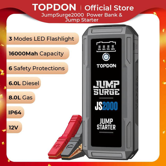 Topdon JS2000 2000A Jump Starter Power Bank 12V Car Starting Device 16000Mah Battery Jump Start for Car Booster - MarvelouStoree