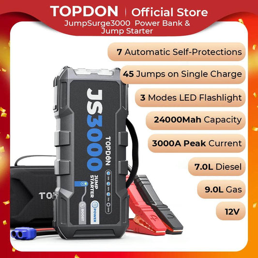 Topdon JS3000 3000A Car Jump Starter Power Bank 12V Car Starting Device 24000Mah Battery Jump Start for Car Booster - MarvelouStoree