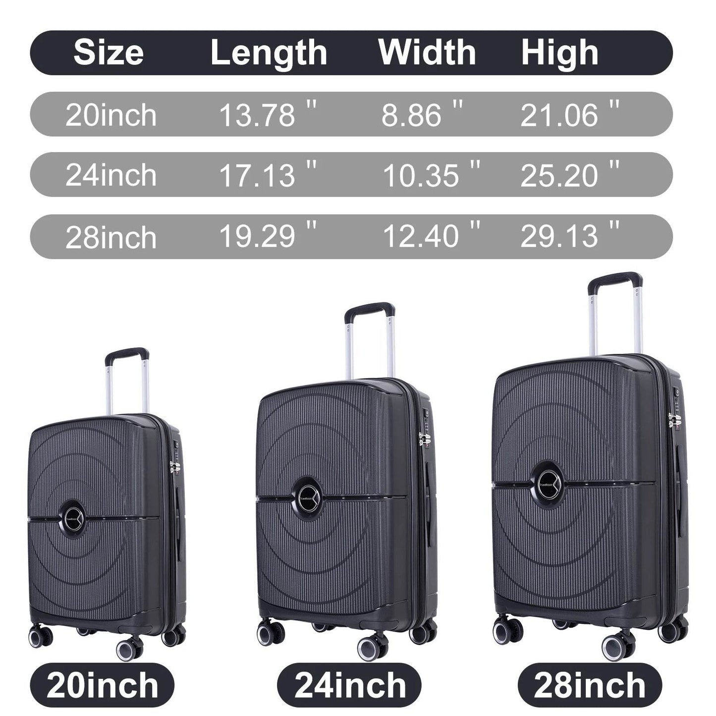 Travelhouse Expandable Hardshell Suitcase Double Spinner Wheels PP Luggage Sets Suitcase with TSA Lock,3-Piece Set (20/24/28） - MarvelouStoree