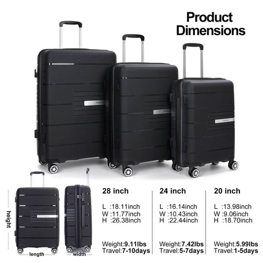 Travelhouse Hardshell Suitcase PP Luggage Sets Lightweight Durable Suitcase with TSA Lock,3-Piece Set (20/24/28) - MarvelouStoree