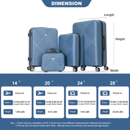 Travelhouse Luggage Set 4 Piece,ABS Lightweight Suitcase with Spinner Wheels,14" 20" 24" 28"