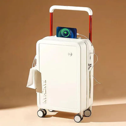 Trolley Suitcase External USB Charging Port Foldable Cup Holder Side Hook Boarding Combination Lock Suitcases 18 20 22 24 inch