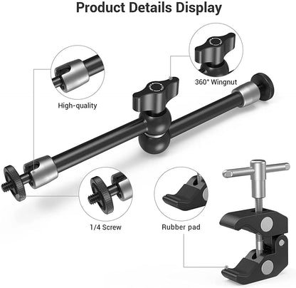 SmallRig Clamp w/ 1/4" and 3/8" Thread and 9.5 Inches Adjustable Friction Power Articulating Magic Arm for LCD Monitor/LED Light