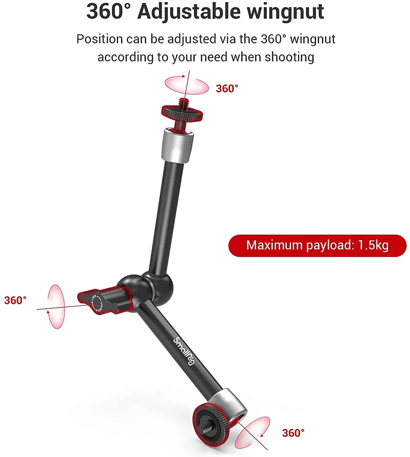 SmallRig Clamp w/ 1/4" and 3/8" Thread and 9.5 Inches Adjustable Friction Power Articulating Magic Arm for LCD Monitor/LED Light