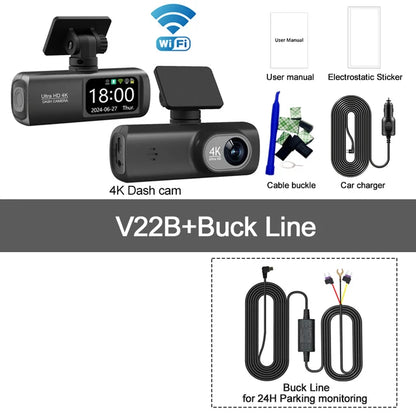 UHD 4K Dash Cam Dual Lens Driving Recorder Car DVR 1080P Rear Lens Camera Built-In WiFi GPS 24-Hour Parking Monitoring Black Box