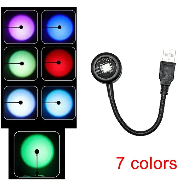 Marveloustoree USB Sunset Light Mobile Phone Self Photography Light LED Rainbow Neon Night Light Projector Photography Wall Atmosphere Light