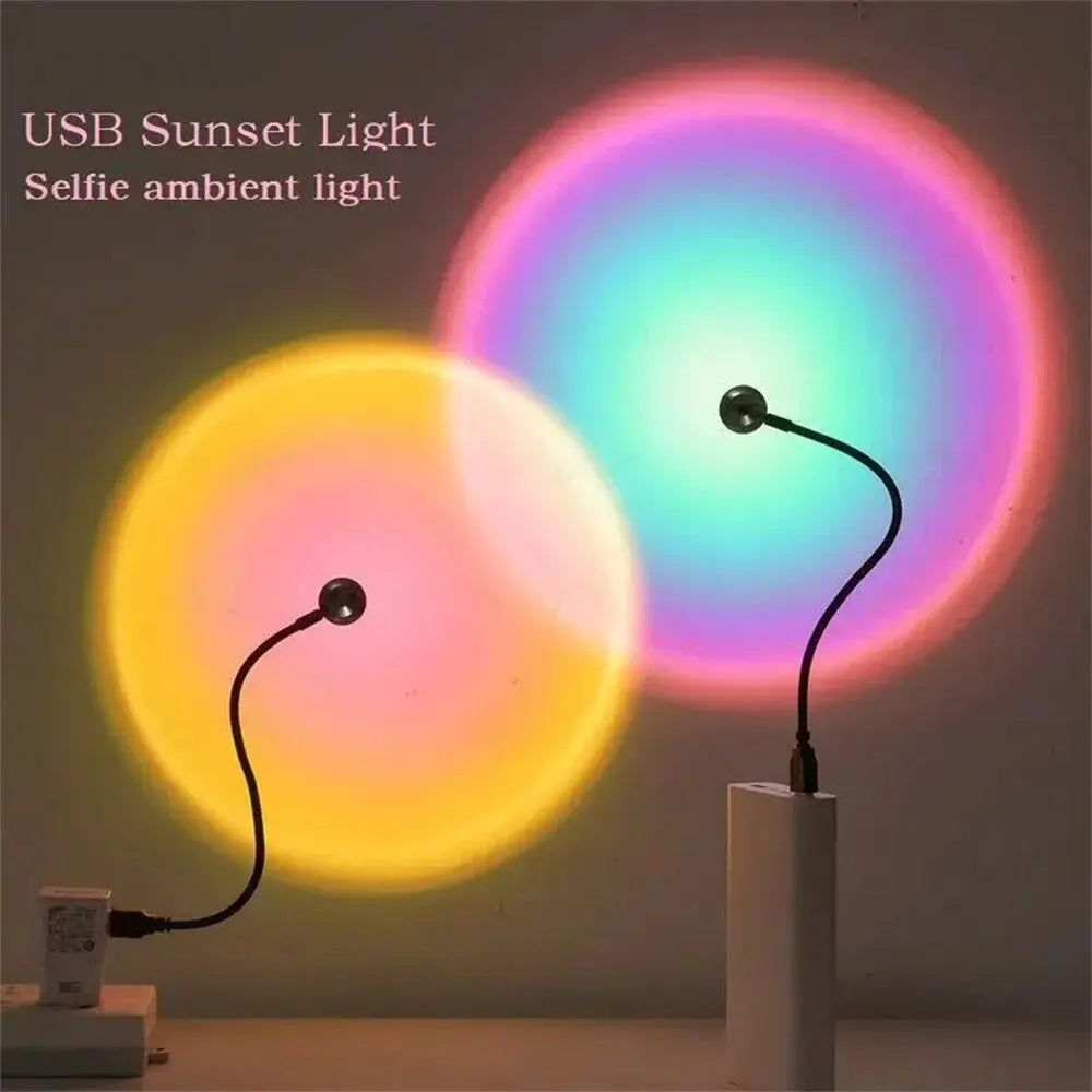 Marveloustoree USB Sunset Light Mobile Phone Self Photography Light LED Rainbow Neon Night Light Projector Photography Wall Atmosphere Light