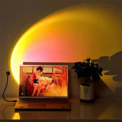 Marveloustoree USB Sunset Light Mobile Phone Self Photography Light LED Rainbow Neon Night Light Projector Photography Wall Atmosphere Light