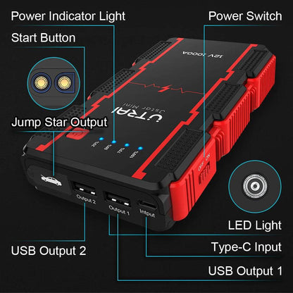 UTRAI 1000A Jump Starter Power Bank Starting Device Portable Charger Emergency Booster 12V Car Battery Jump Starter - MarvelouStoree