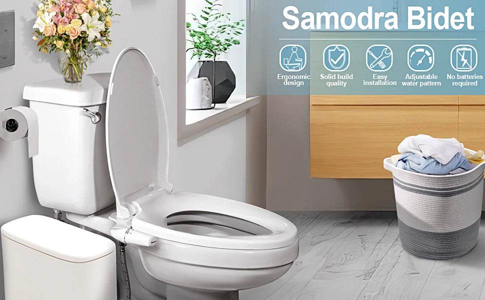 SAMODRA Bidet Attachment Ultra-Slim Toilet Seat Attachment Dual Nozzle Bidet Adjustable Water Pressure Non-Electric Ass Sprayer - MarvelouStoree