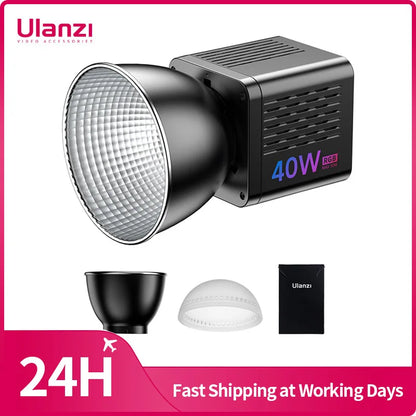 Ulanzi L024 40W RGB Video Light 2500-6500K Bi-color 0-359° RGB COB Light Mini Bowens Mount Fill Light 3400mAh COB Light