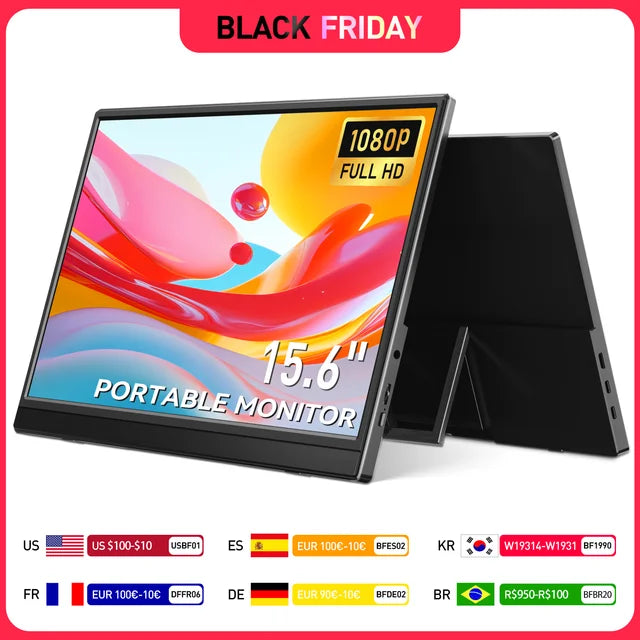 15.6inch 60HZ Gaming Portable Monitor for Laptop, 1080P IPS Display LCD FHD External Second Computer Screen for Phone