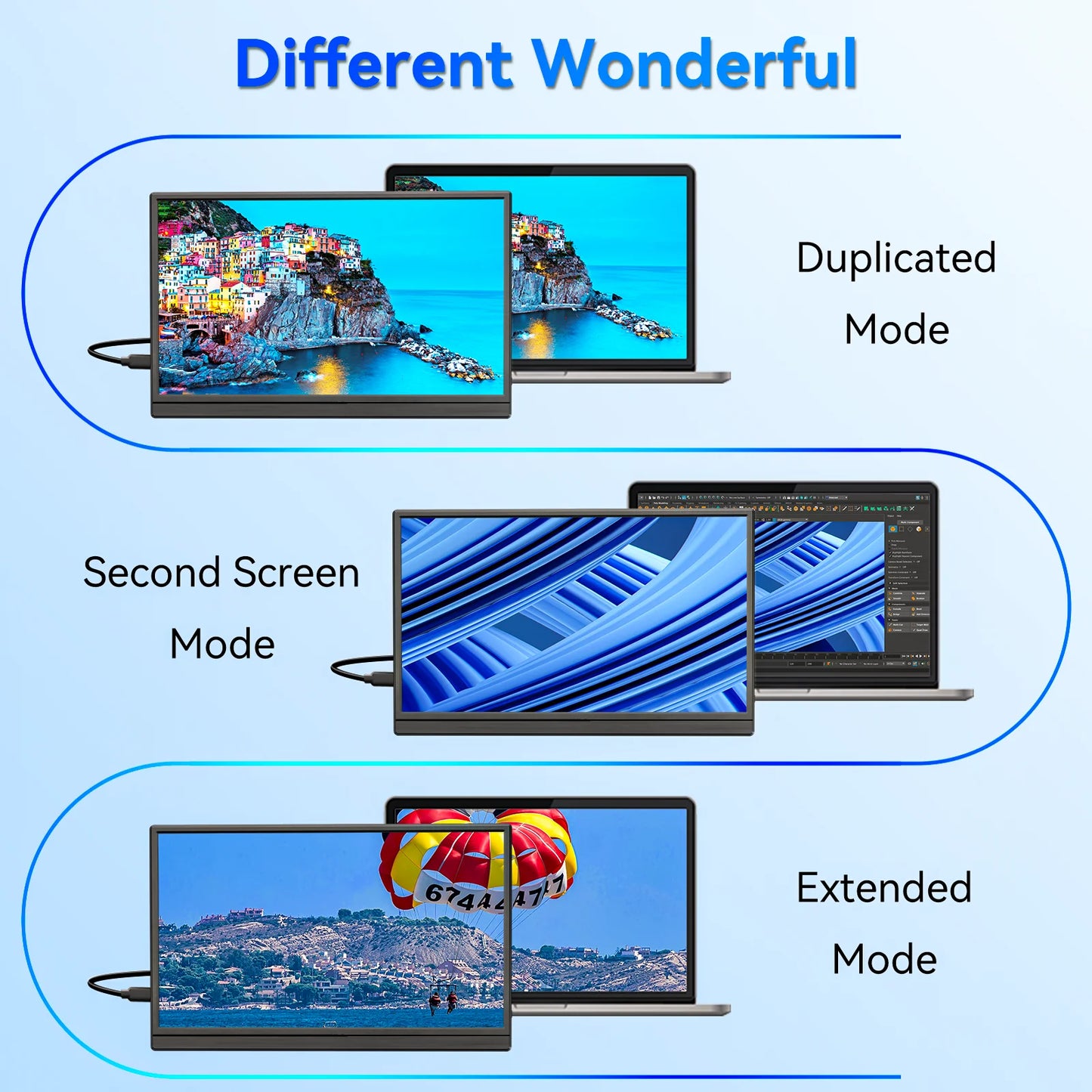 15.6inch 60HZ Gaming Portable Monitor for Laptop, 1080P IPS Display LCD FHD External Second Computer Screen for Phone