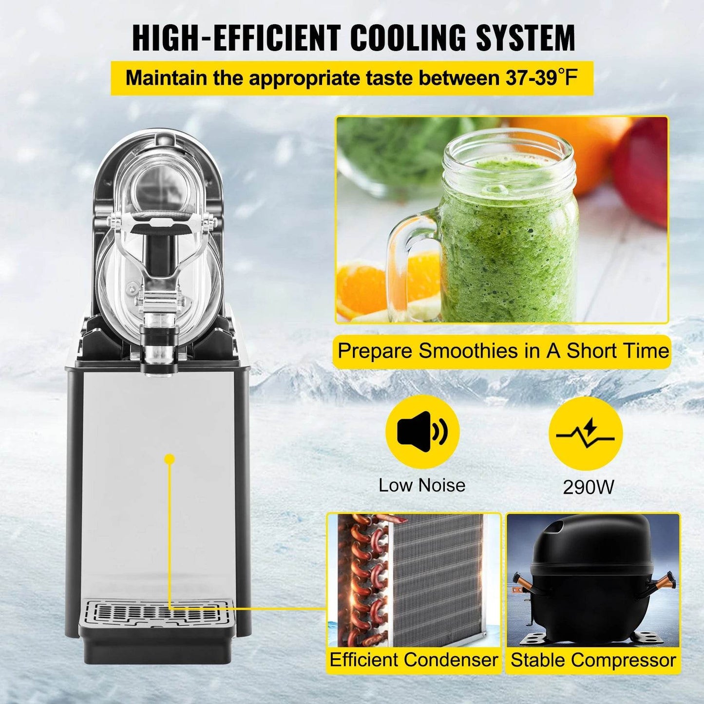 VEVOR Commercial Slushy Machine 3L Single Bowl machine a slush 330W Frozen Drink Machine with Temperature Preservation Black - MarvelouStoree