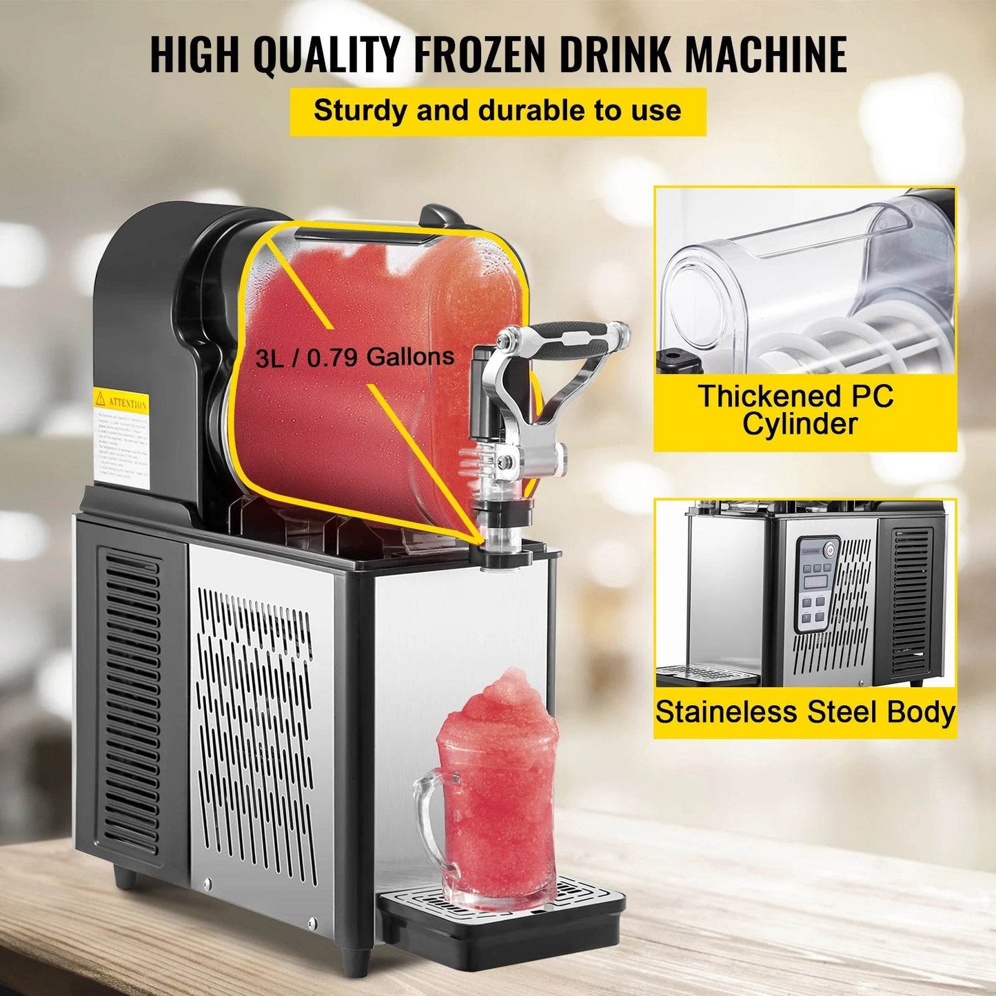 VEVOR Commercial Slushy Machine 3L Single Bowl machine a slush 330W Frozen Drink Machine with Temperature Preservation Black - MarvelouStoree