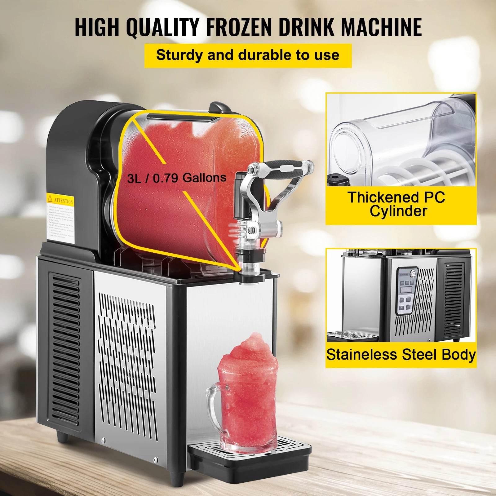 VEVOR Commercial Slushy Machine 3L Single Bowl machine a slush 330W Frozen Drink Machine with Temperature Preservation Black - MarvelouStoree