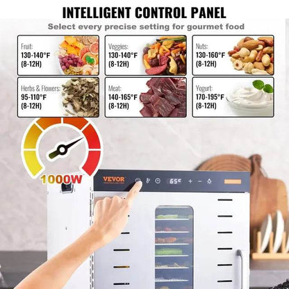 VEVOR Electric Food Dehydrator Machine with 10Tray Food Dehydrator 800/1000W Household Vegetables Fruit Dryer with Digital Timer - MarvelouStoree