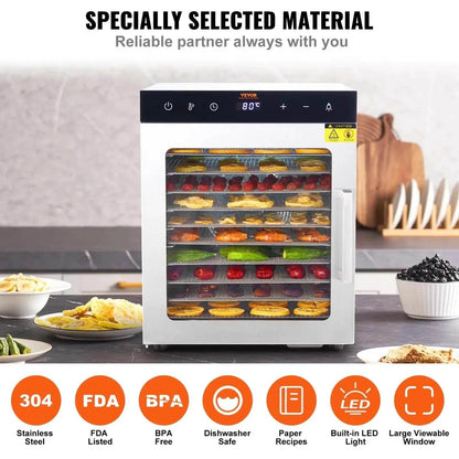 VEVOR Electric Food Dehydrator Machine with 10Tray Food Dehydrator 800/1000W Household Vegetables Fruit Dryer with Digital Timer - MarvelouStoree