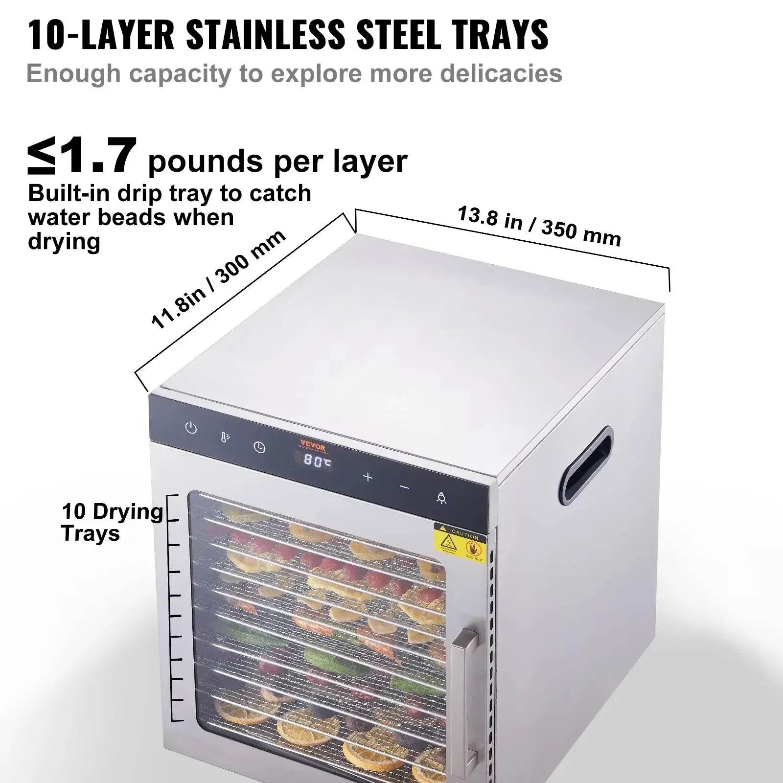 VEVOR Electric Food Dehydrator Machine with 10Tray Food Dehydrator 800/1000W Household Vegetables Fruit Dryer with Digital Timer - MarvelouStoree