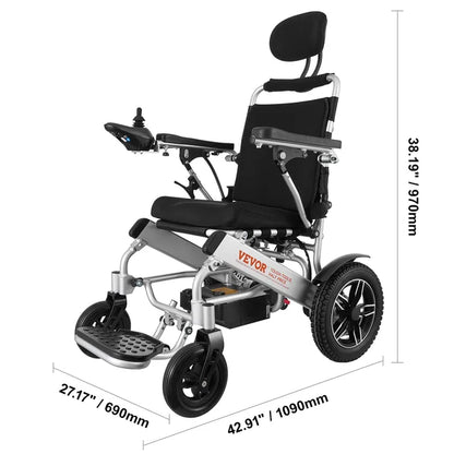 VEVOR Electric Wheelchair for Adults Seniors Lightweight Foldable Motorized Power Wheelchairs Long Range Aluminum Alloy Chair