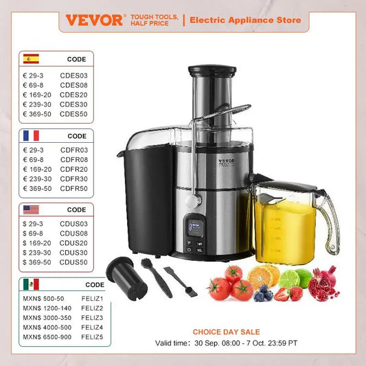 VEVOR Juicer Machine 850W Motor Centrifugal Juice Extractor Easy Clean Centrifugal Big Mouth Large for Fruits and Vegetables