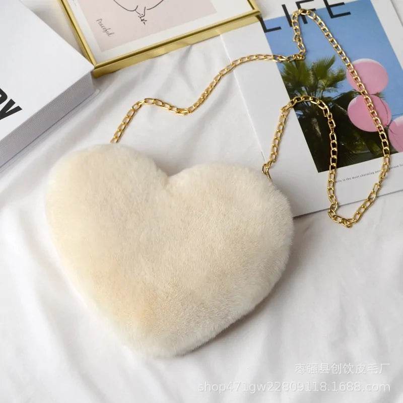 Women's Heart Shaped Faux Fur Crossbody Wallet - MarvelouStoree