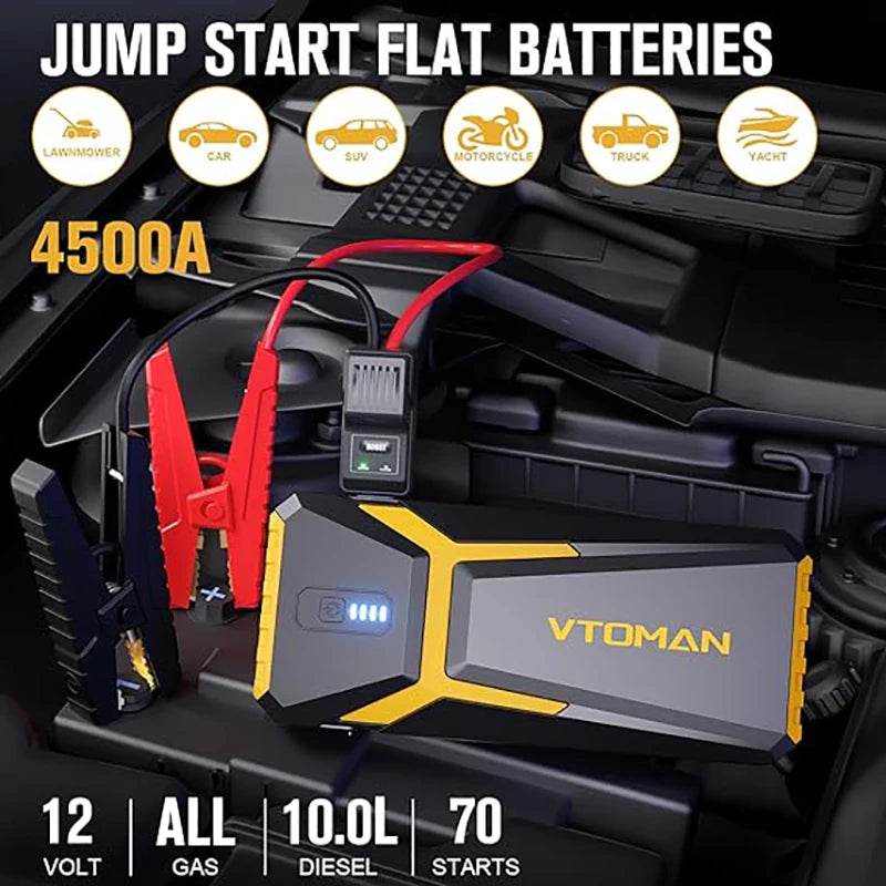 VTOMAN Power Bank 20000mAh Jump Starter Portable Charger Car Booster 4500A Auto Starting Device Emergency Car Battery Starter - MarvelouStoree