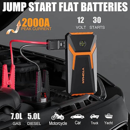 VTOMAN V6 Pro Car Jump Starter Power Bank 2000A Car Battery Charger Auto Emergency Booster Starting Device Jump Starter - MarvelouStoree