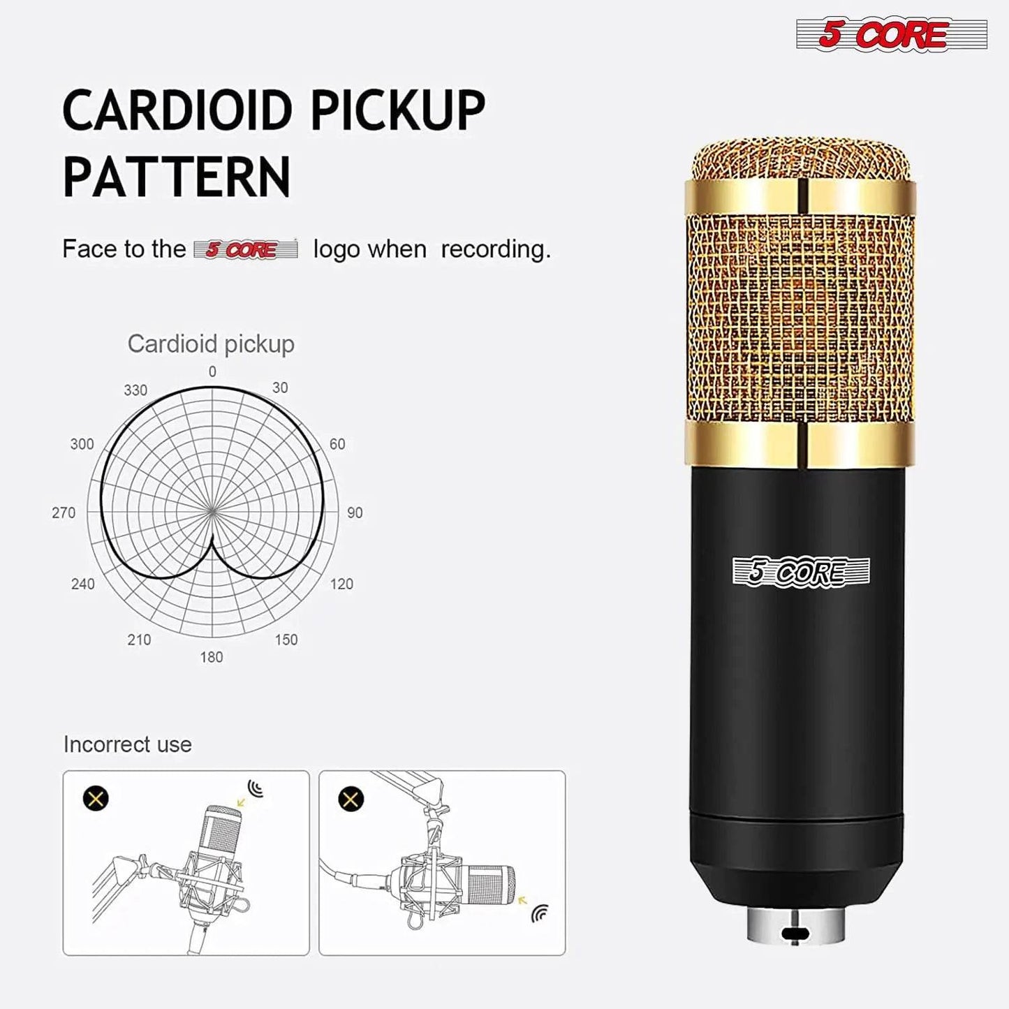 5Core Recording Microphone Podcast Bundle Professional Condenser Cardioid Mic Kit w Boom Arm - MarvelouStoree