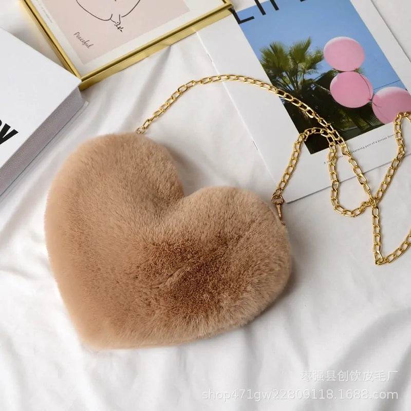 Women's Heart Shaped Faux Fur Crossbody Wallet - MarvelouStoree