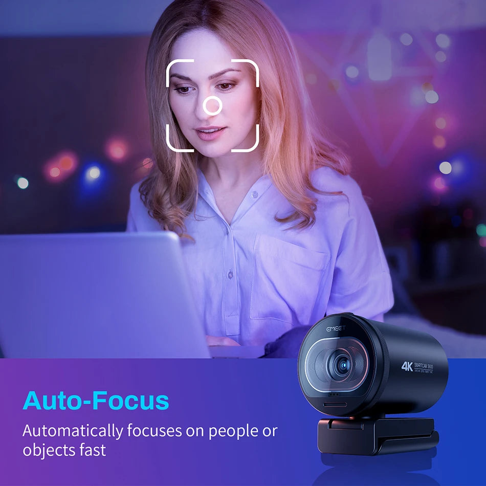 Webcam 4K Streaming Web Camera 1080P 60FPS USB Camera EMEET S600 Autofocus Living Stream Camera With Mics for Tiktok/YouTube