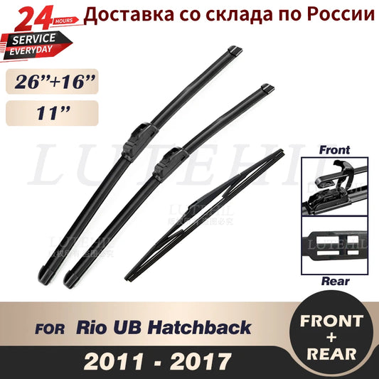 Wiper Front & Rear Wiper Blades Set For Kia Rio UB Hatchback 2011 2012 2013 2014 2015 2016 2017 Windshield Windscreen 26"16"11"