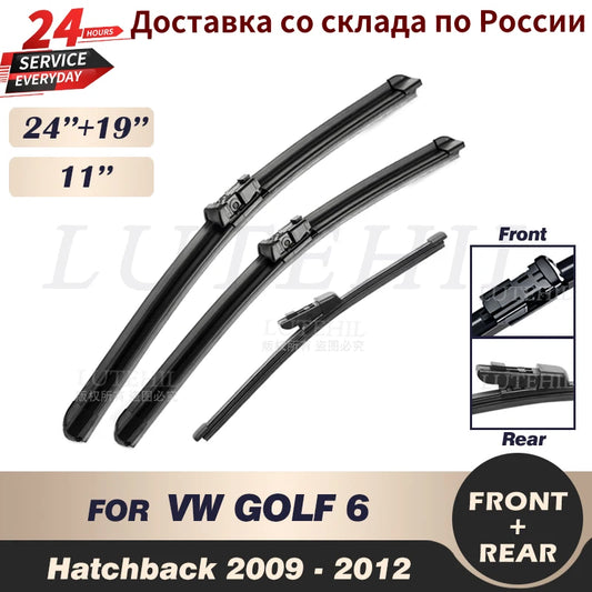 Wiper Front & Rear Wiper Blades Set For VW GOLF 6 Hatchback 2009 2010 2011 2012 Windshield Windscreen Front Window 24"+19"+11"