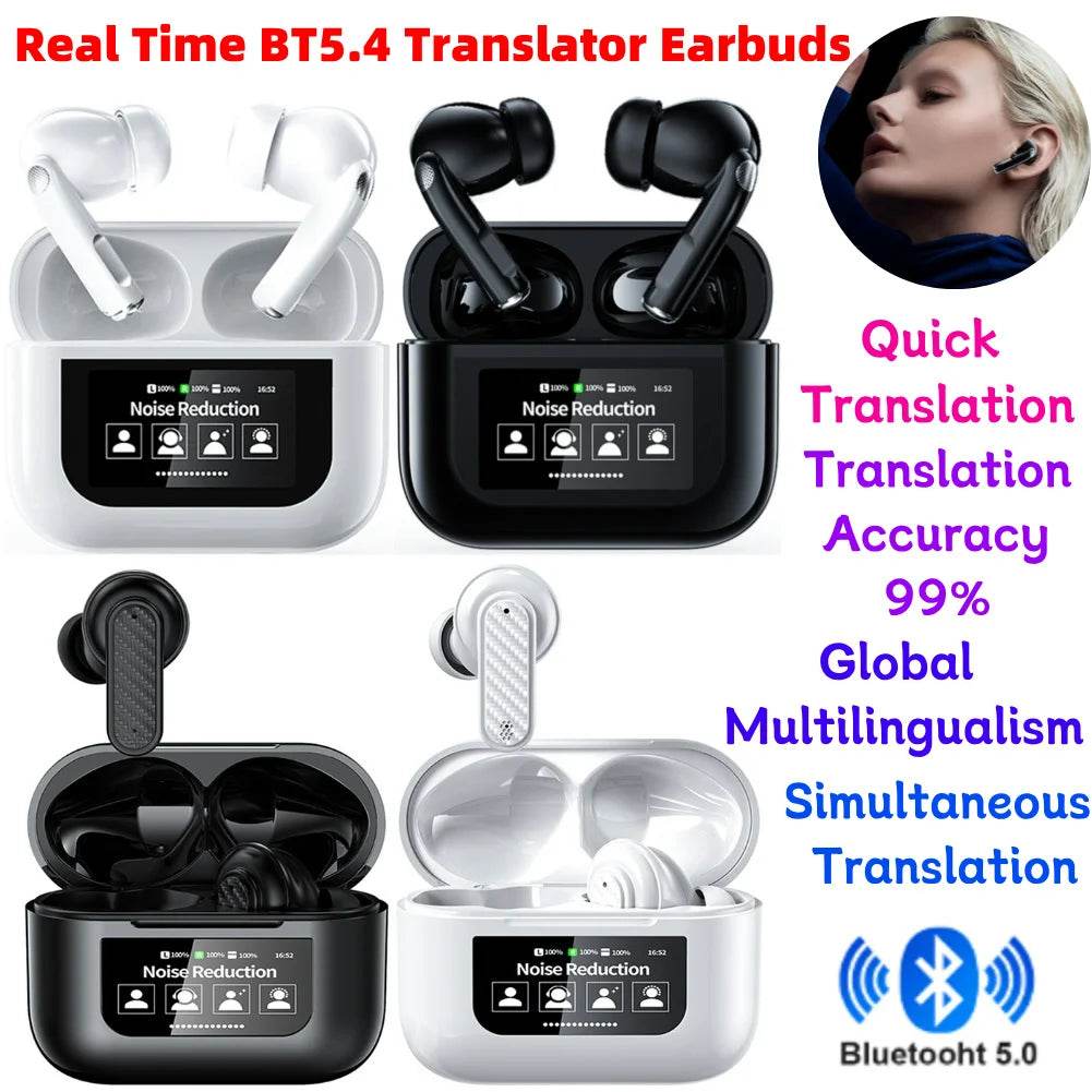 Wireless BT5.4 Real Time Translator Earbuds ANC Noise Cancelling 144 Languages Instant Quick Translated Translation Accuracy 99% - MarvelouStoree