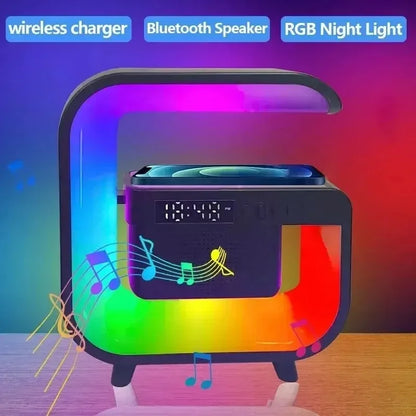 Wireless Charger Stand Pad Desktop Lamp Night Light Alarm Clock Bluetooth Speaker Fast Charging Station Dock For iPhone Samsung