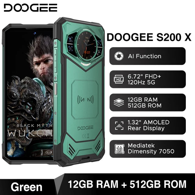 World Premiere DOOGEE S200 5G Rugged Phone 6.72" 120Hz Display 12GB RAM 256GB ROM 100MP AI Main Camera 10100mAh Android 14 NFC